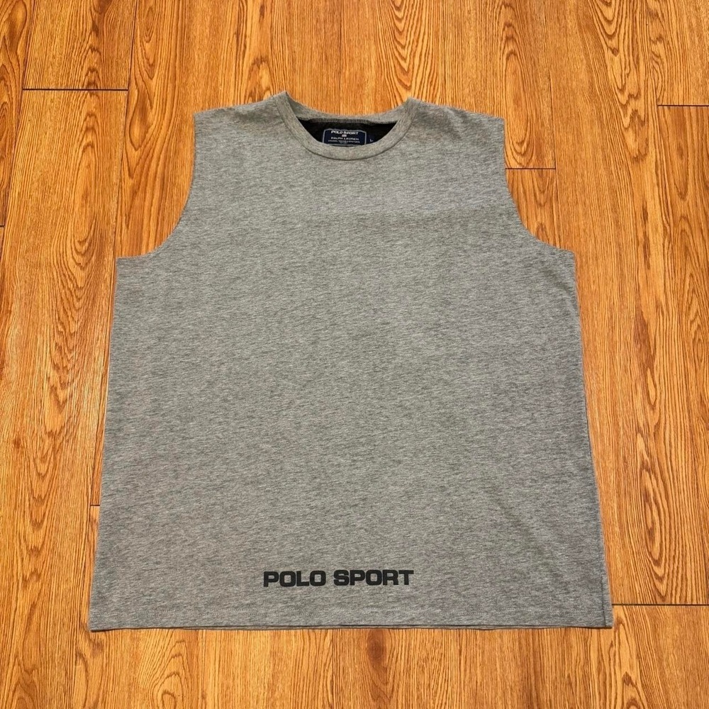 Polo Sport Men's Tank Top Cut Off Shirt Gray Vintage Workout Size Large
